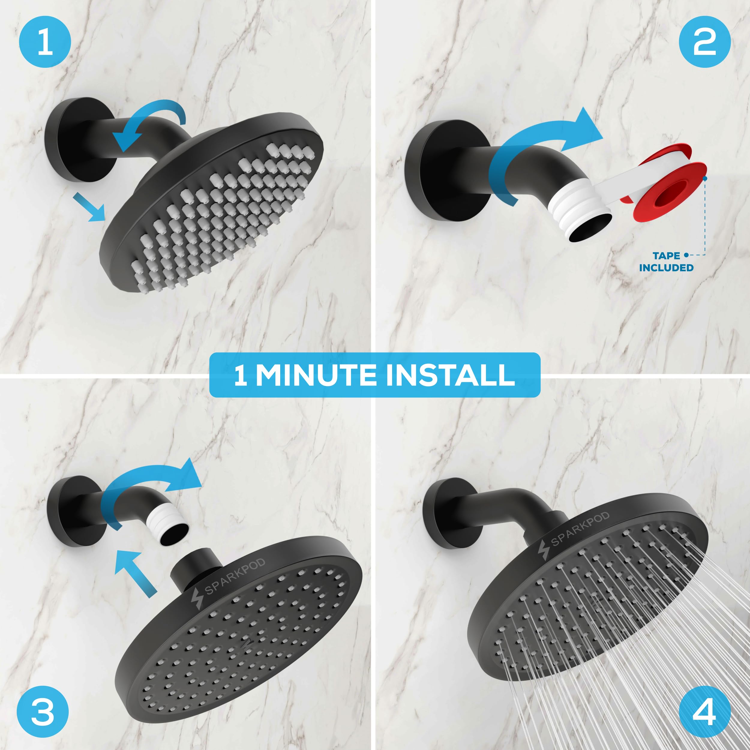 SparkPod easy-no-tool installation makes replacing your shower head quick.