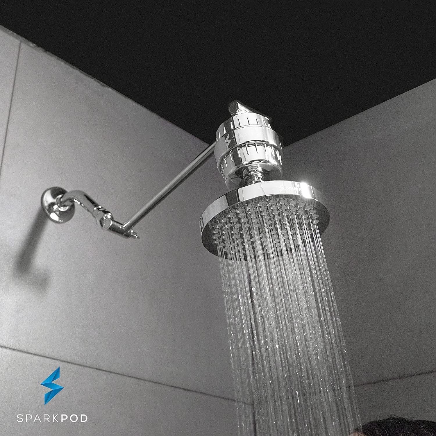 SparkPod hard-water filtration concept shows minerals softened after passing through the filter.