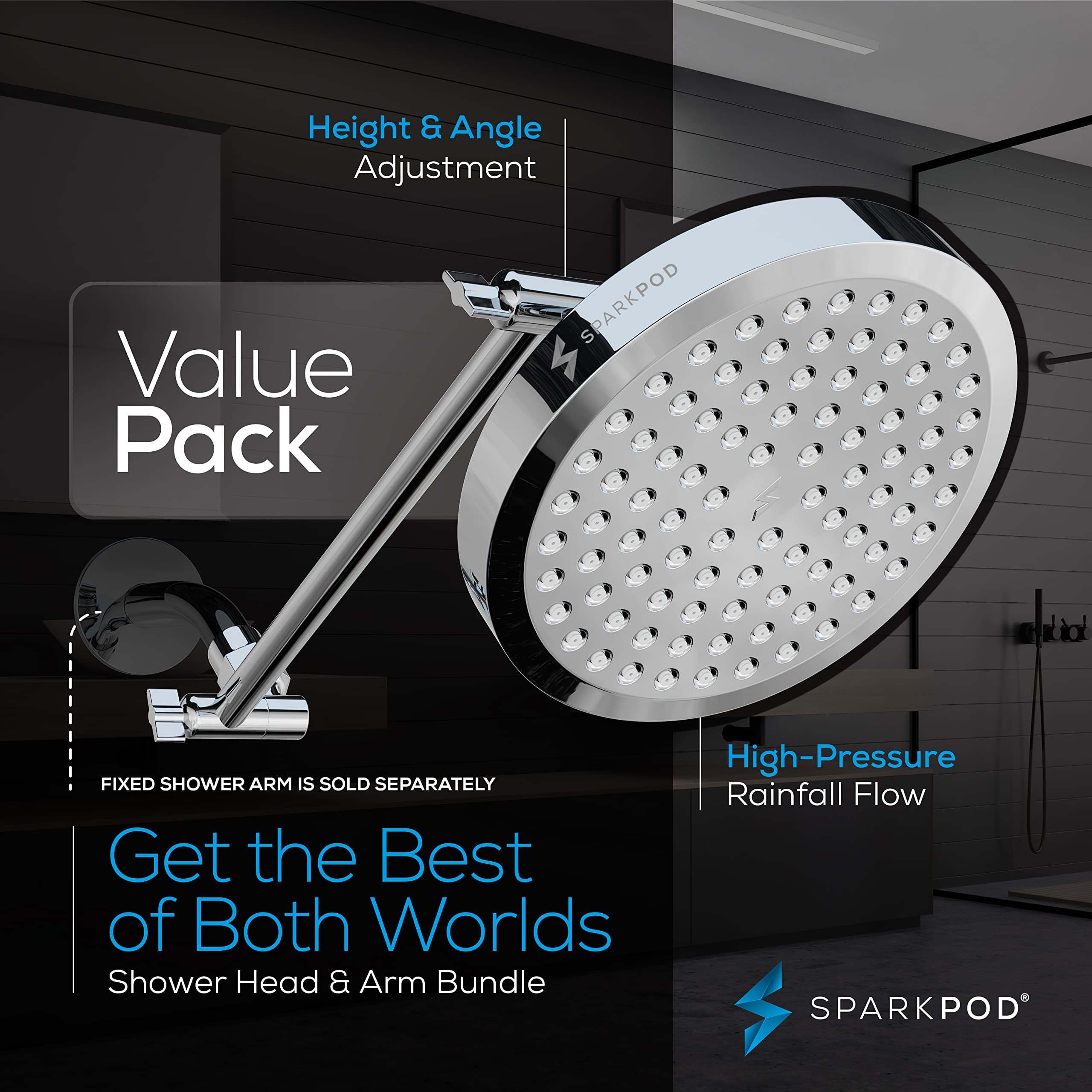 SparkPod high-pressure rainfall delivers enveloping water flow.