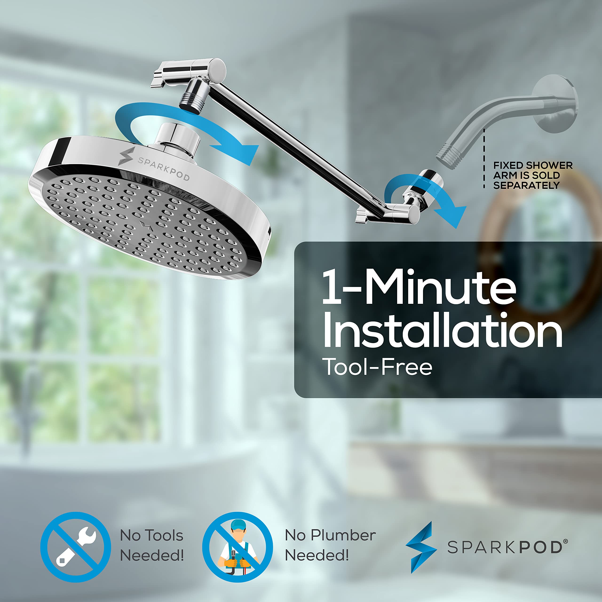SparkPod luxury polished chrome finish adds premium bathroom style.