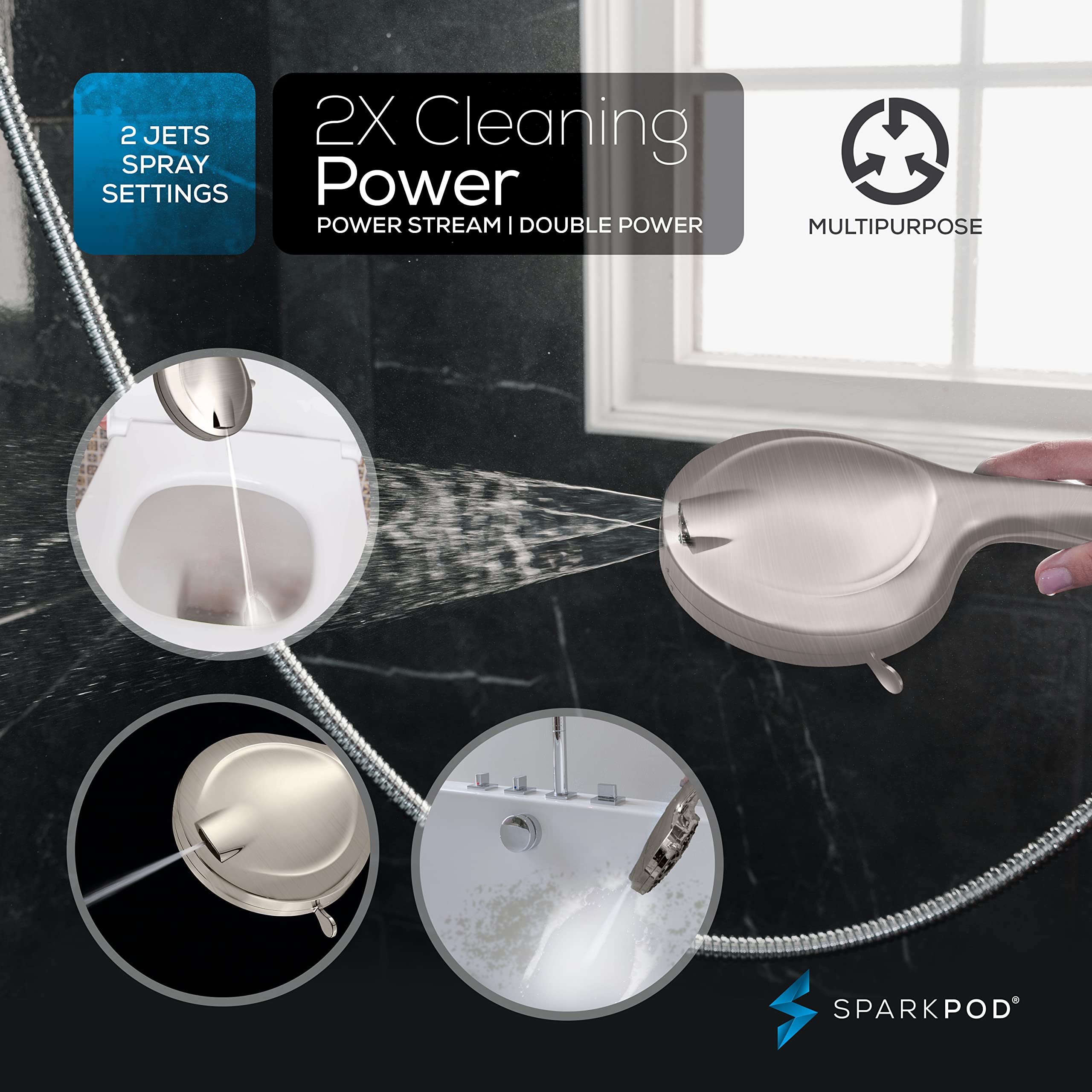 SparkPod power jet top sprays delivering a strong rinse