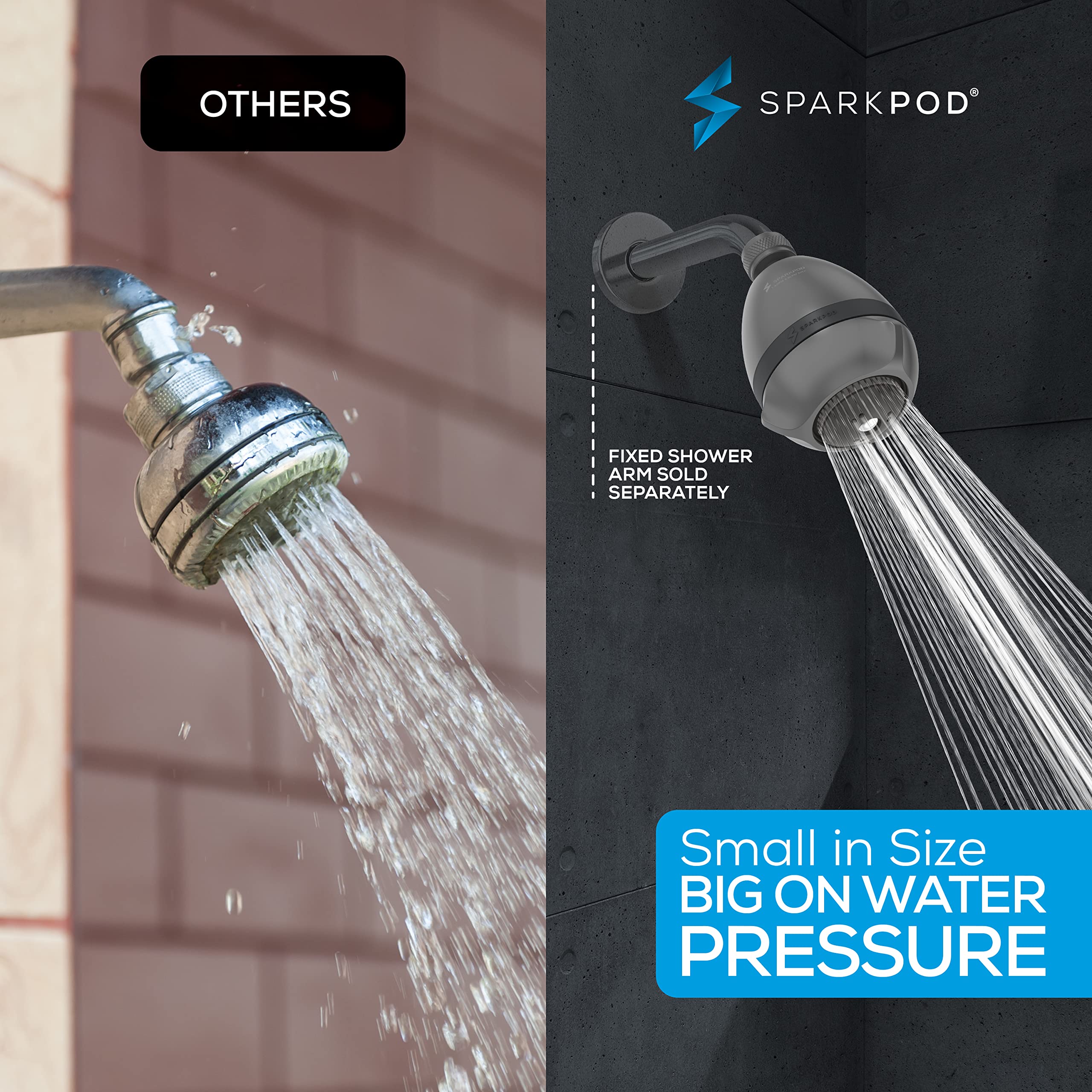 SparkPod Rain mode provides a wide, soothing spray for relaxation.