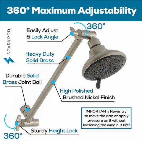 SparkPod rotating elbow enables wide coverage for rainfall-style immersion.