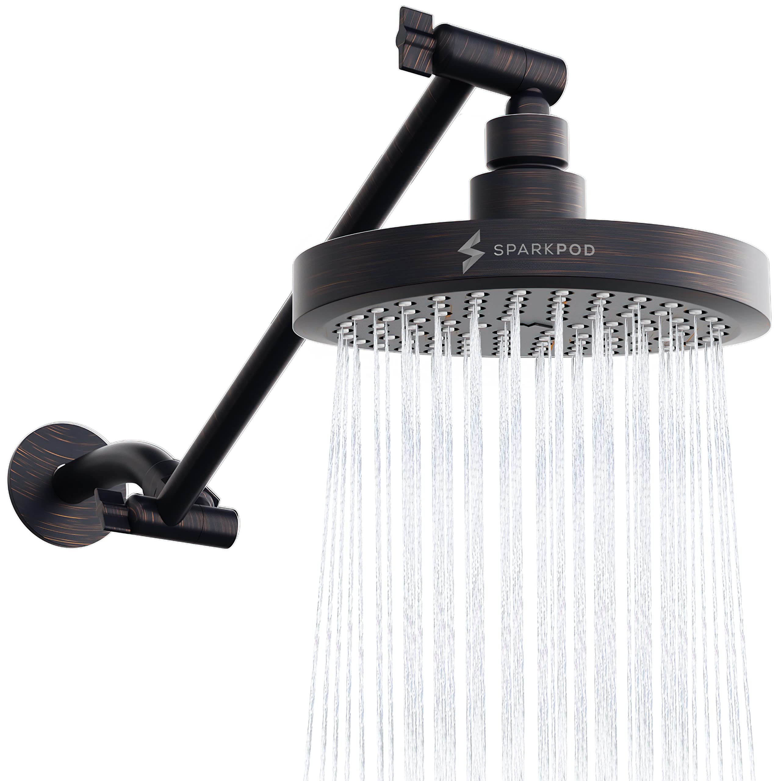 SparkPod round rain shower head with a broad, immersive spray for a refreshing shower