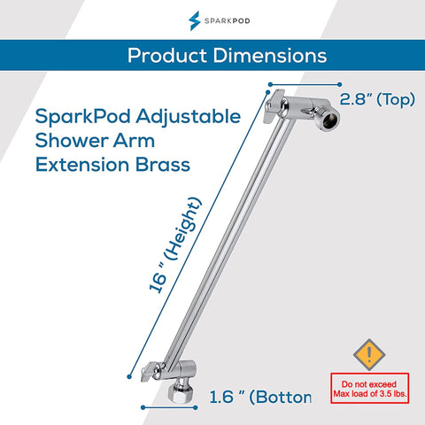 SparkPod shower arm extends reach for customizable height.