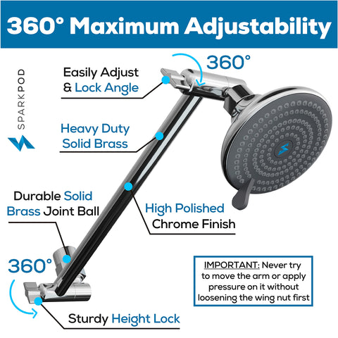 SparkPod shower arm extension offers height control for a personalized shower reach.