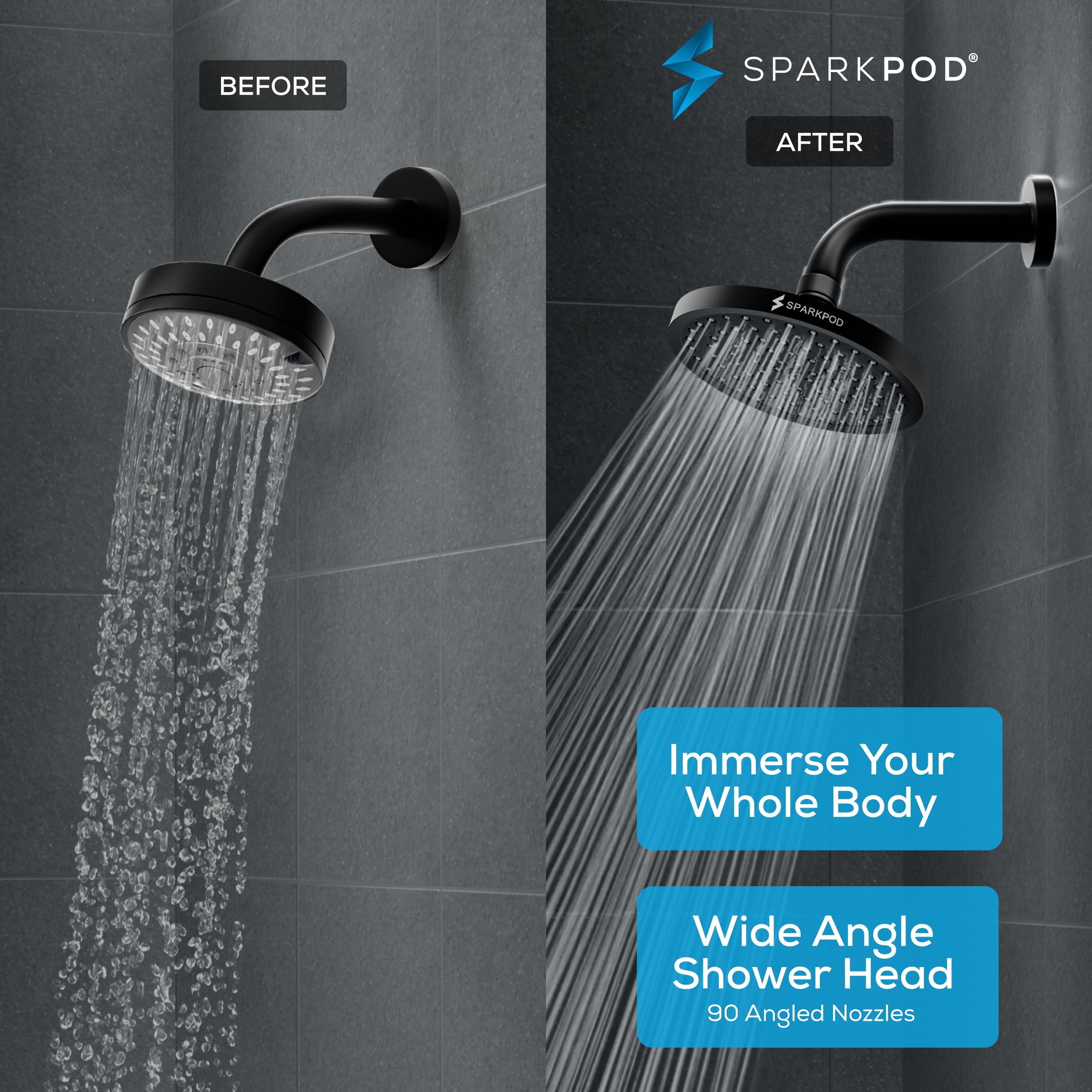 SparkPod 8-inch square bronze shower head enhances bathroom style.
