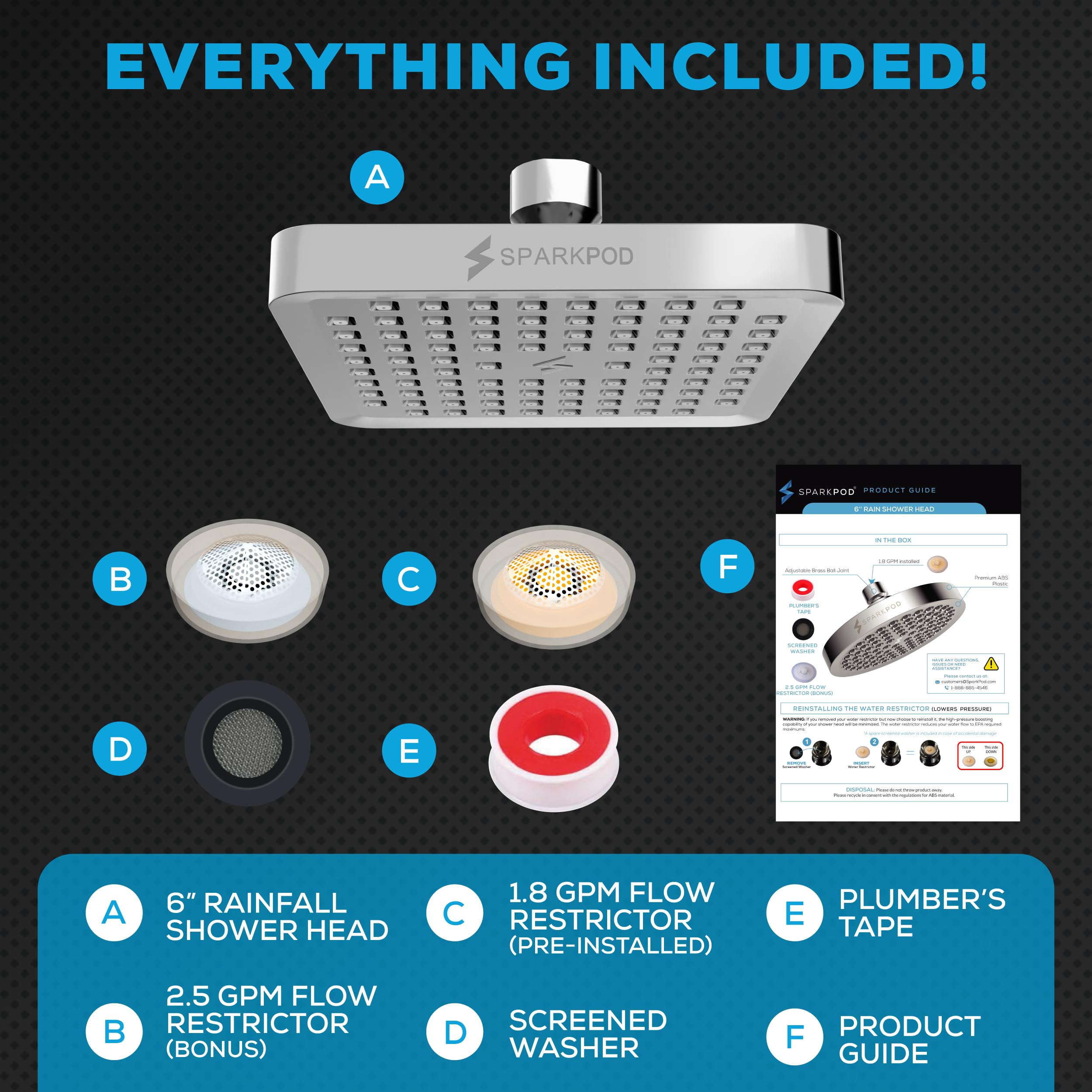 SparkPod adjustable square design suits contemporary bathrooms and angles.