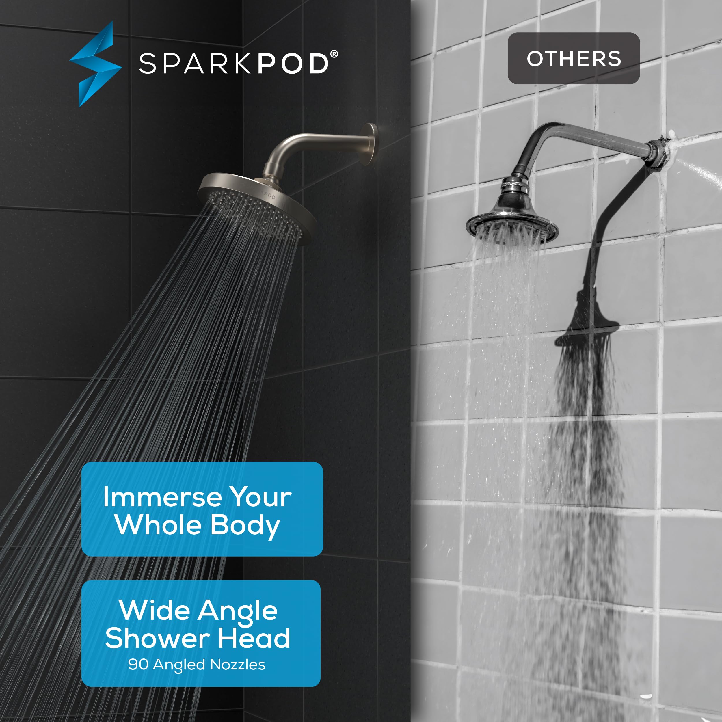 SparkPod brushed nickel 6-inch head adds sleek durability