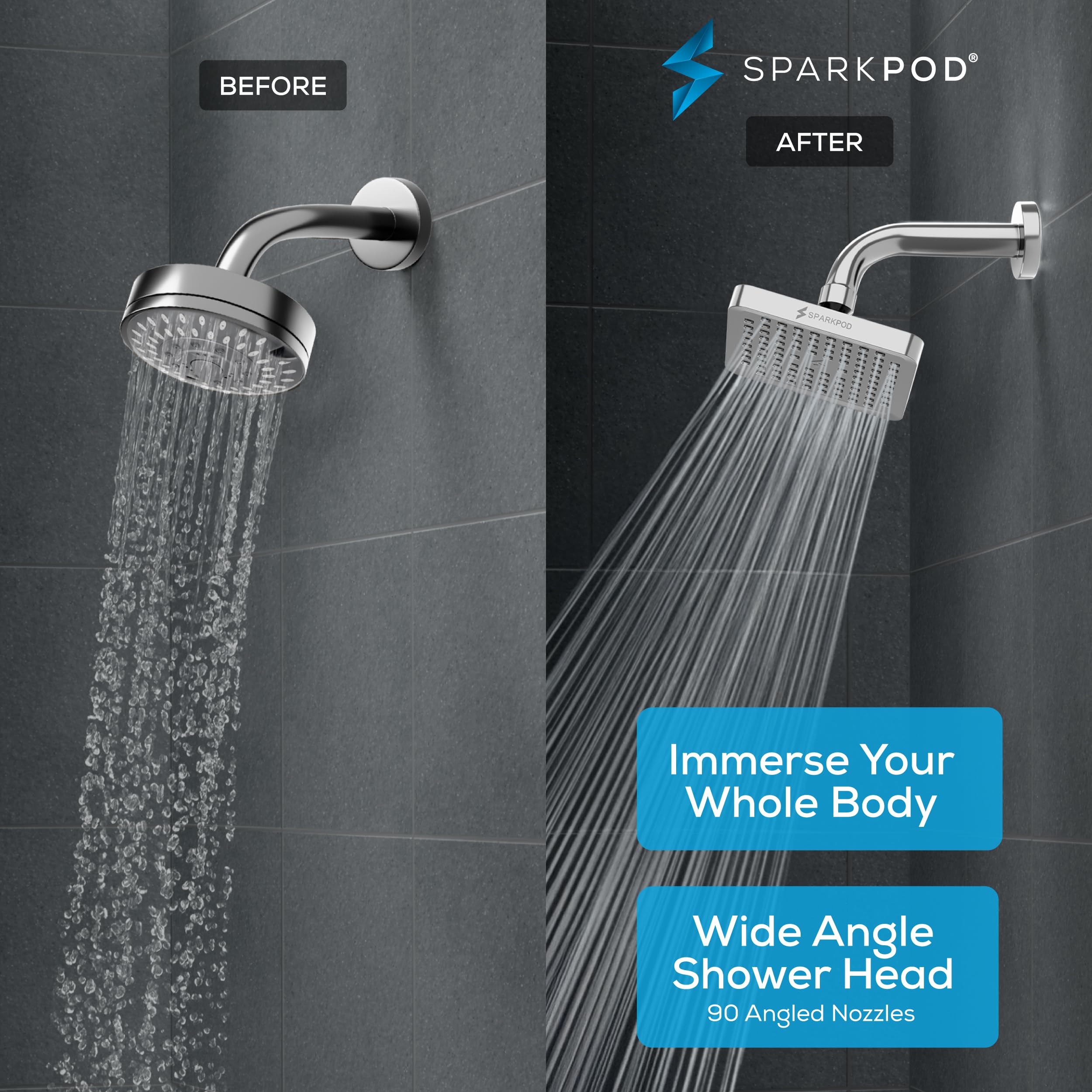 SparkPod easy-install shower head fits standard arms in minutes without tools.