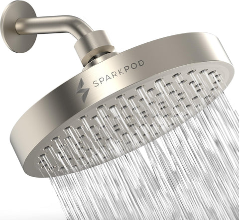 SparkPod high-pressure rain shower head delivers spa-like water flow