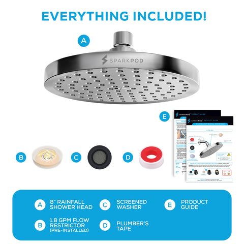 SparkPod includes plumber's tape and water filter for simple mounting