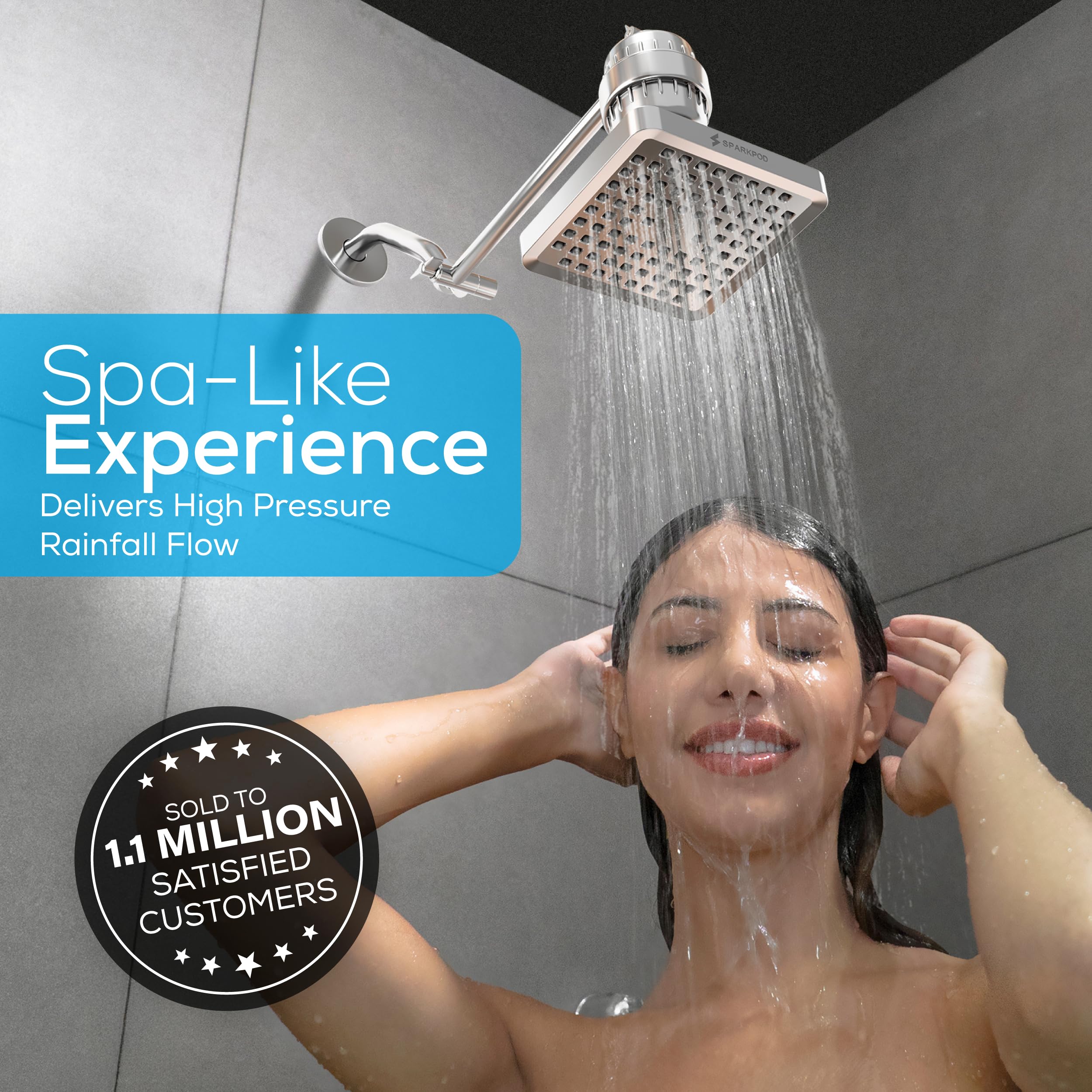 SparkPod shower head premium chrome six-inch square for a modern bathroom upgrade.
