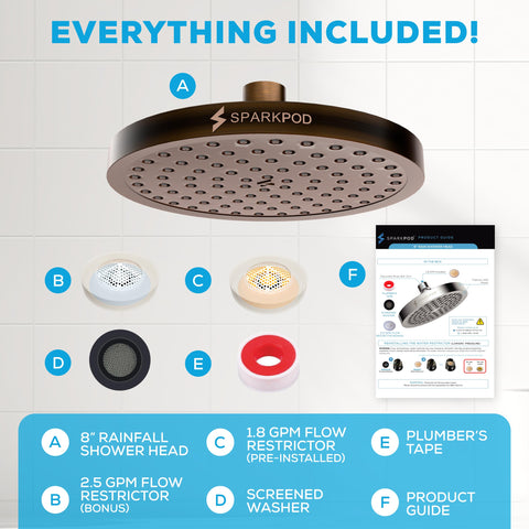 Luxurious SparkPod bronze shower head installed in a bathroom setting
