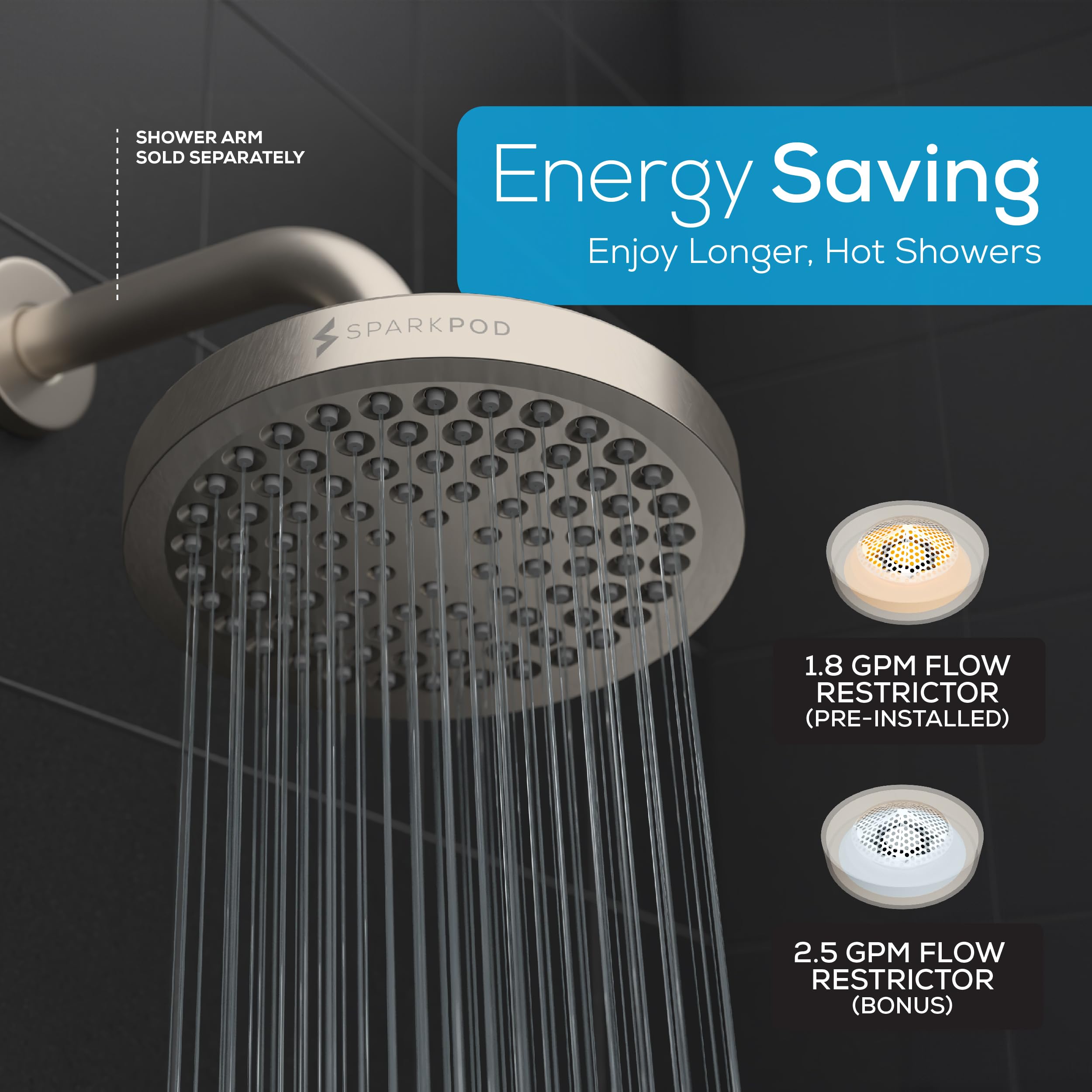 SparkPod universal fit works with standard shower arms