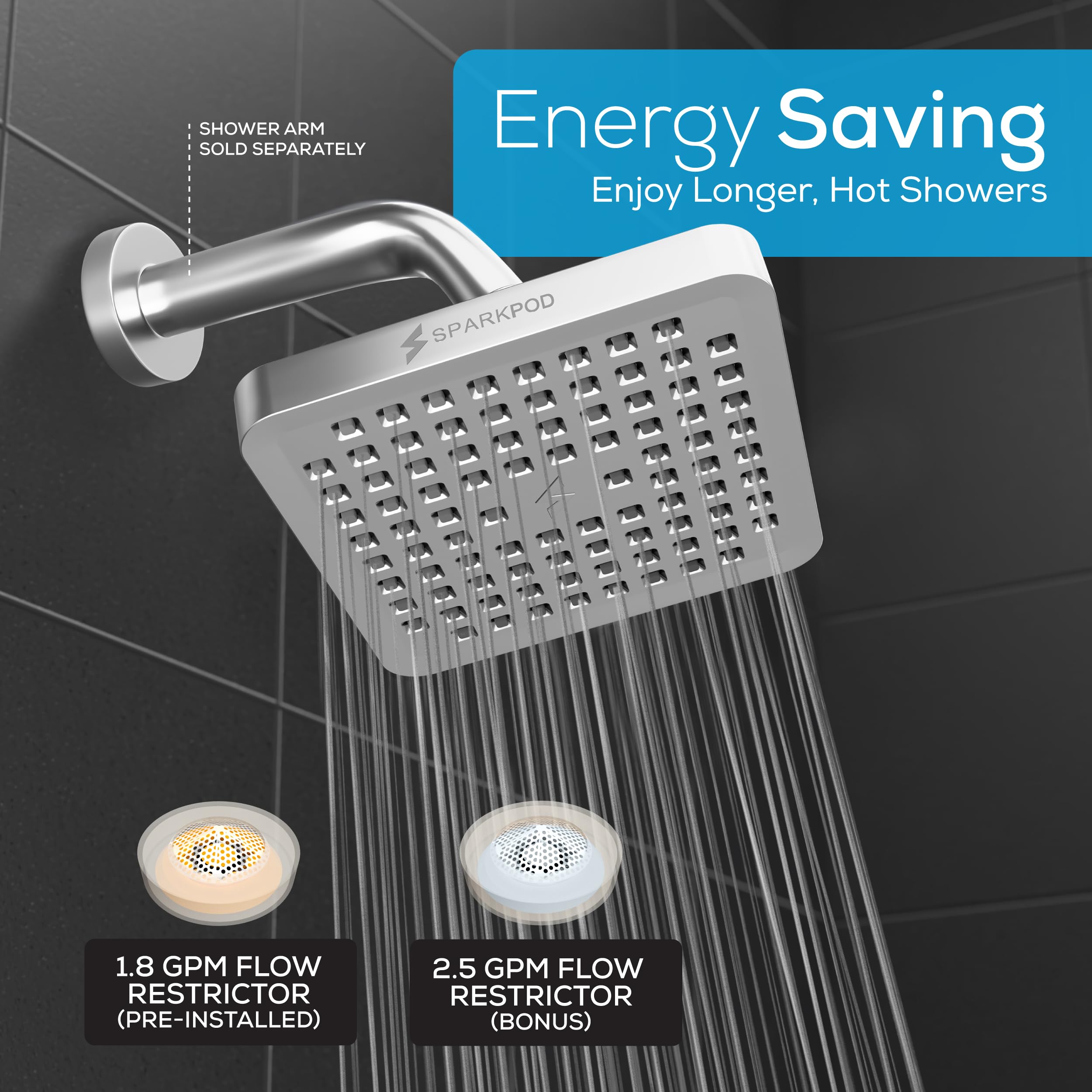 SparkPod shower head with water filter option enhances water feel.