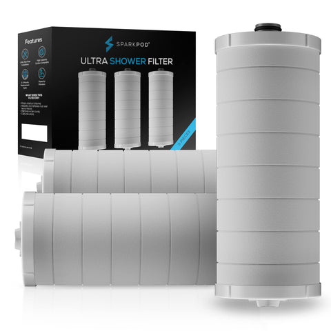 SparkPod Ultra Shower Filter Cartridge filtering water to 1-3 microns for purer showers.