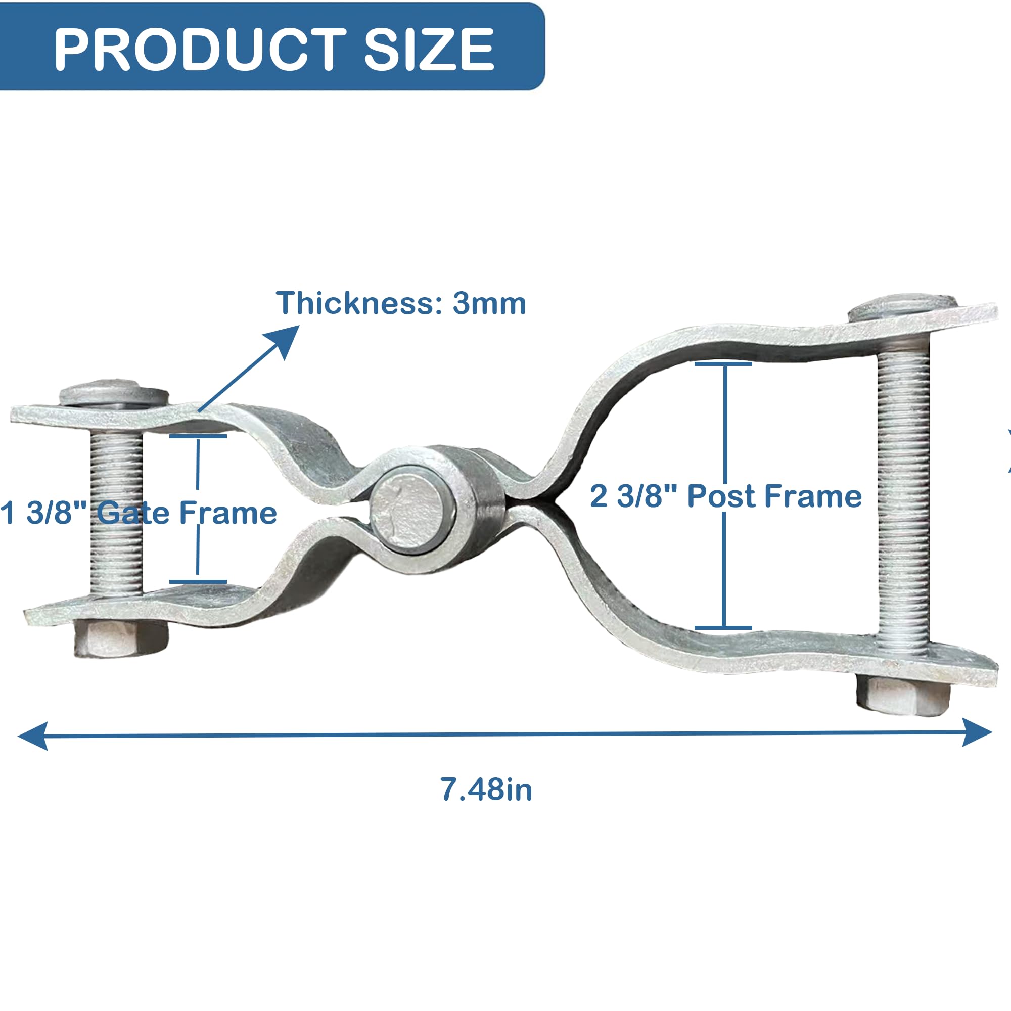 SparkSway galvanized steel hinges close-up showing rust-resistant durability.