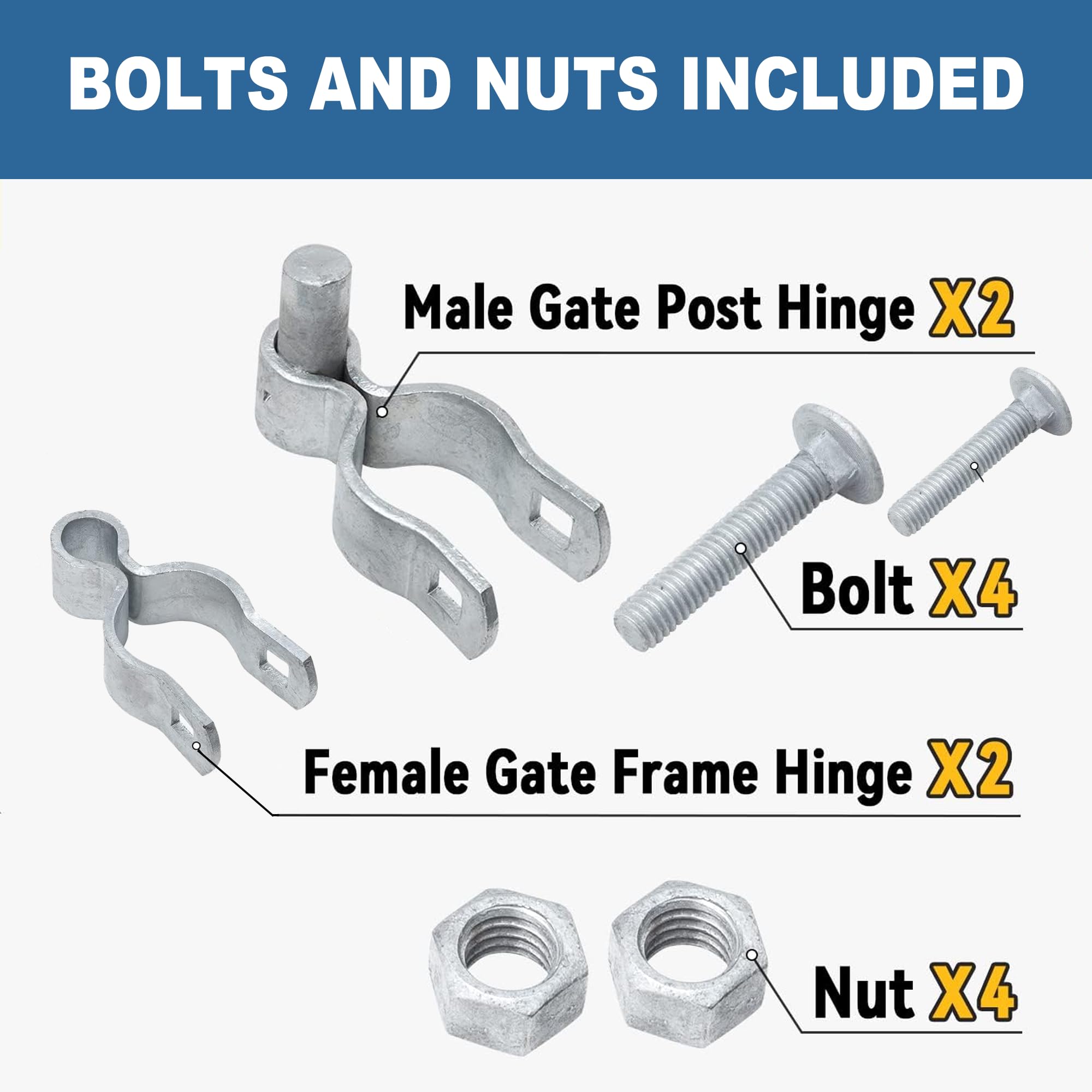 SparkSway male hinge 2-3/8 post in-use scenario for smooth gate operation.