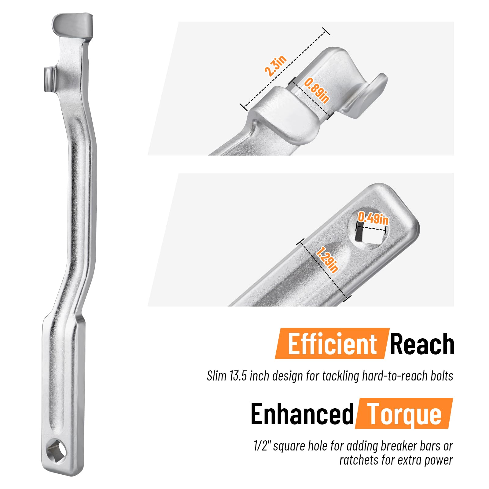 SPARKWHIZ wrench extender adaptor 1/2 drive shows compatibility with breaker bars.