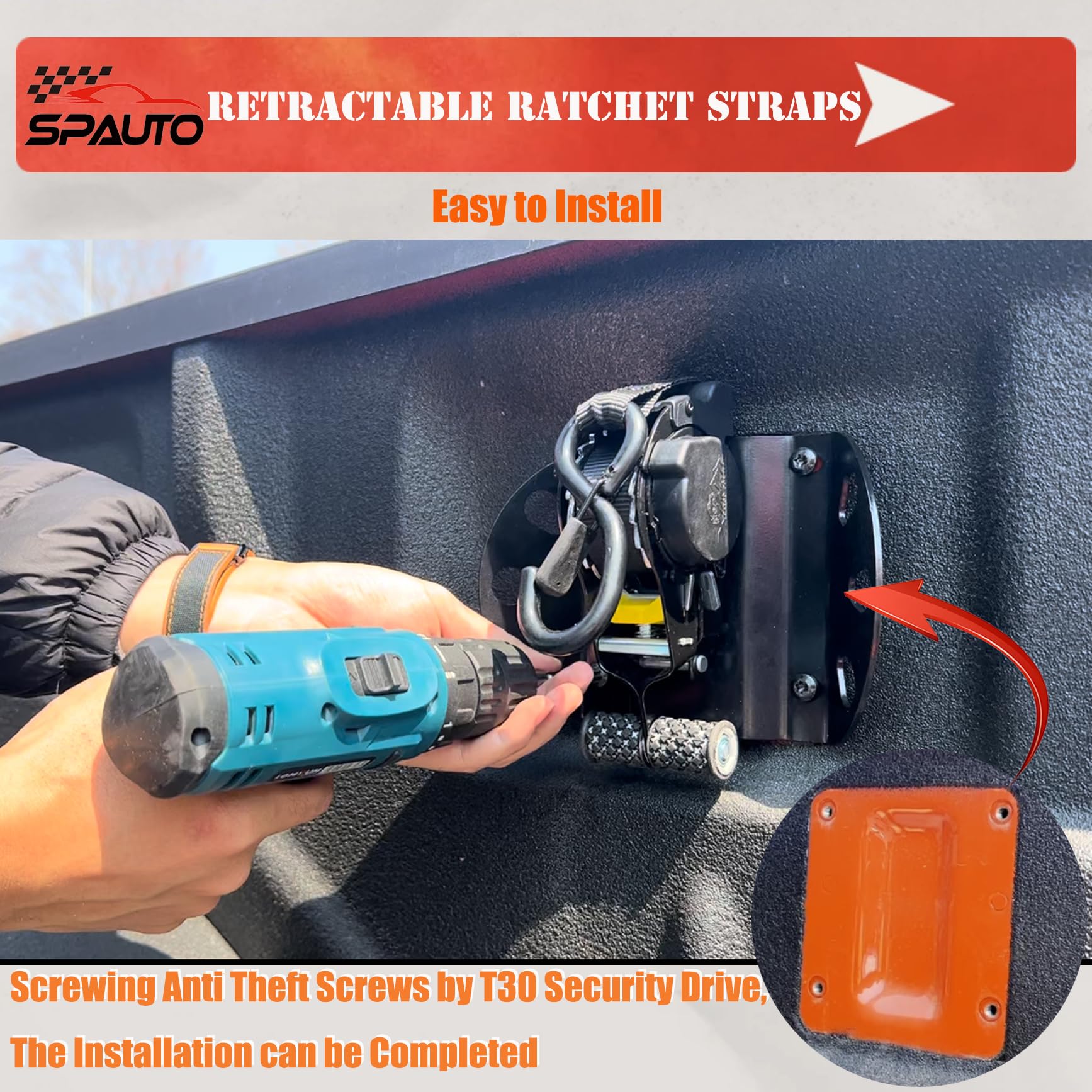 SPAUTO retractable strap with BoxLink mount secures Raptors cargo.