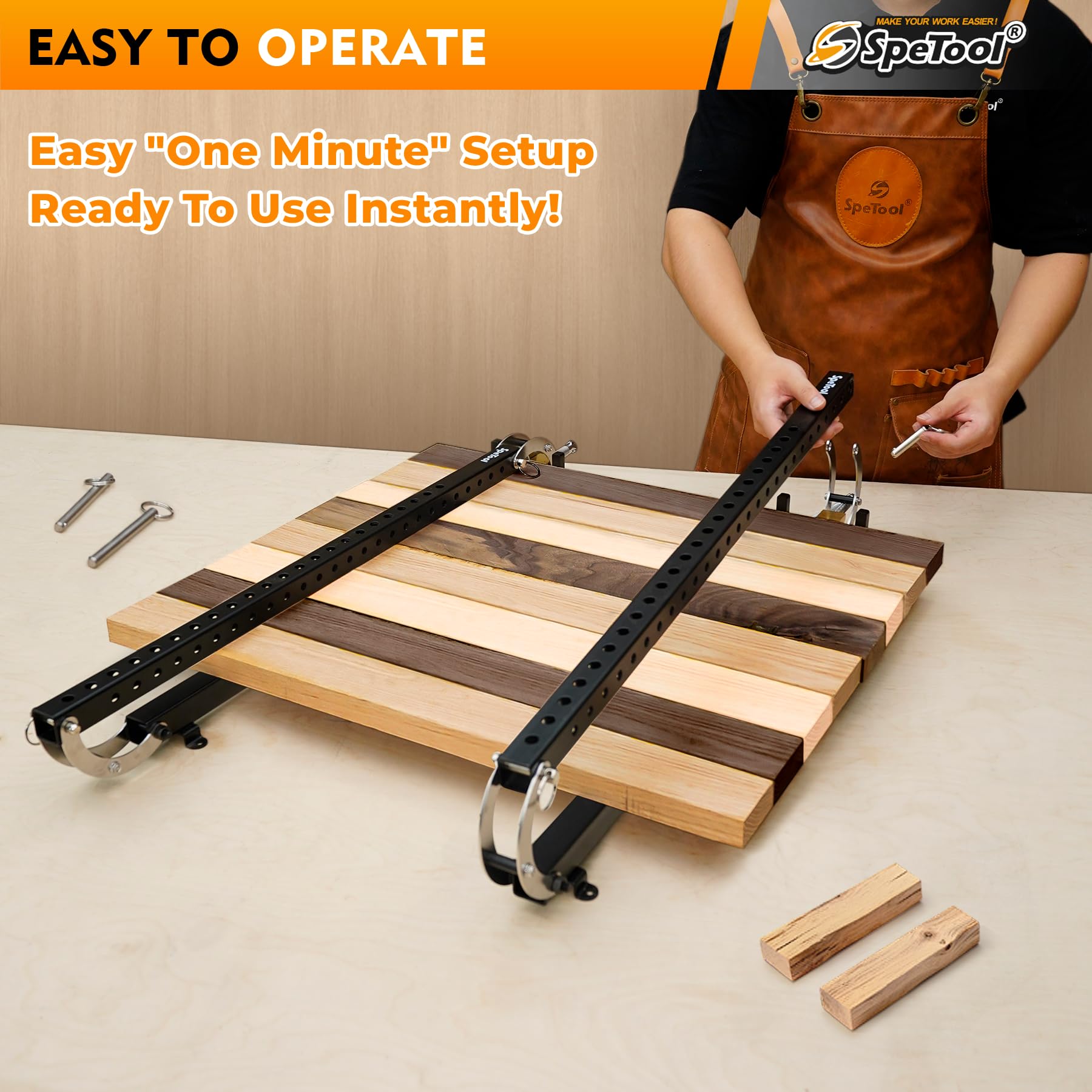 SpeTool 4-way panel clamps in action provide bidirectional clamping for flat surfaces.