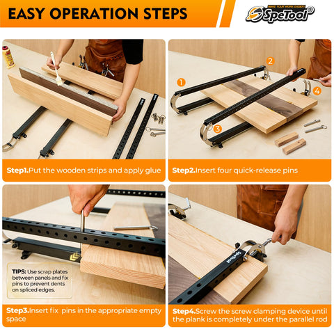 Parallelogram couplers enable even pressure across panels with SpeTool clamps.
