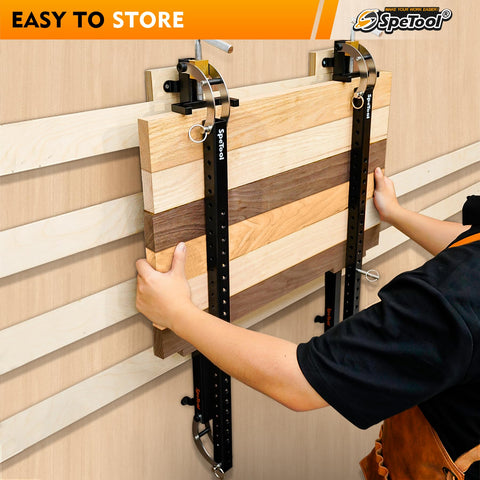 Versatile clamp for panels up to 24 inches wide in woodworking projects.