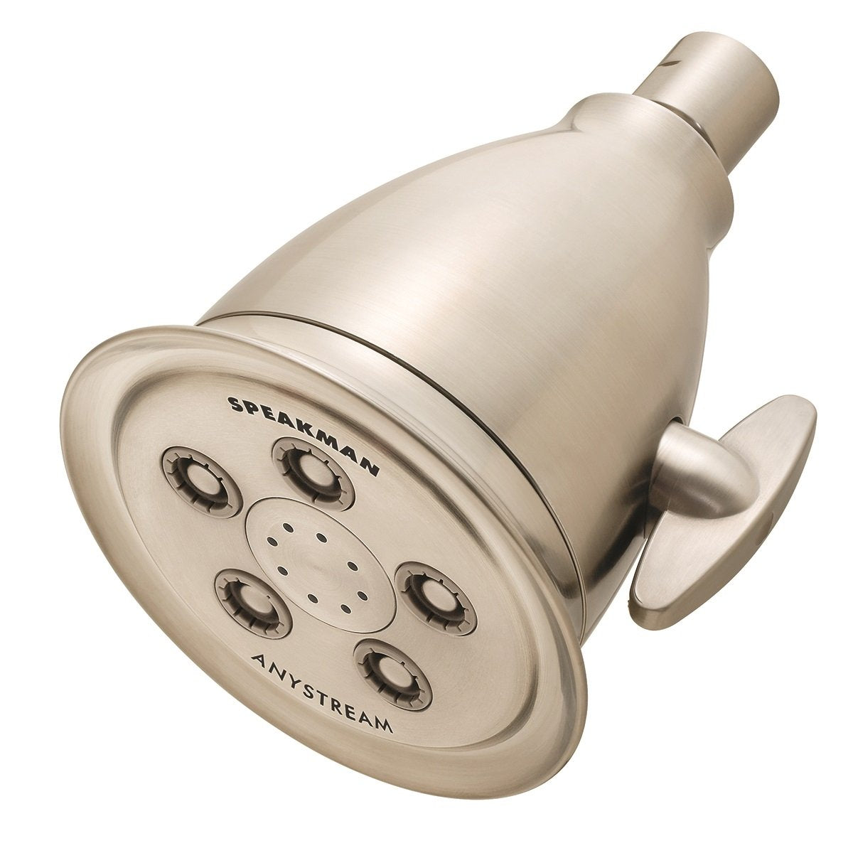Speakman Anystream hotel massage showerhead in brushed nickel with varied spray options for daily luxury.