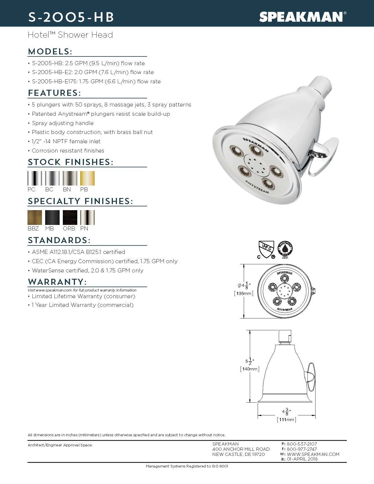 Speakman brushed-nickel shower head close-up highlighting durable finish.