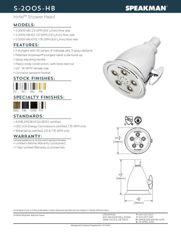 Speakman brushed-nickel shower head close-up highlighting durable finish.