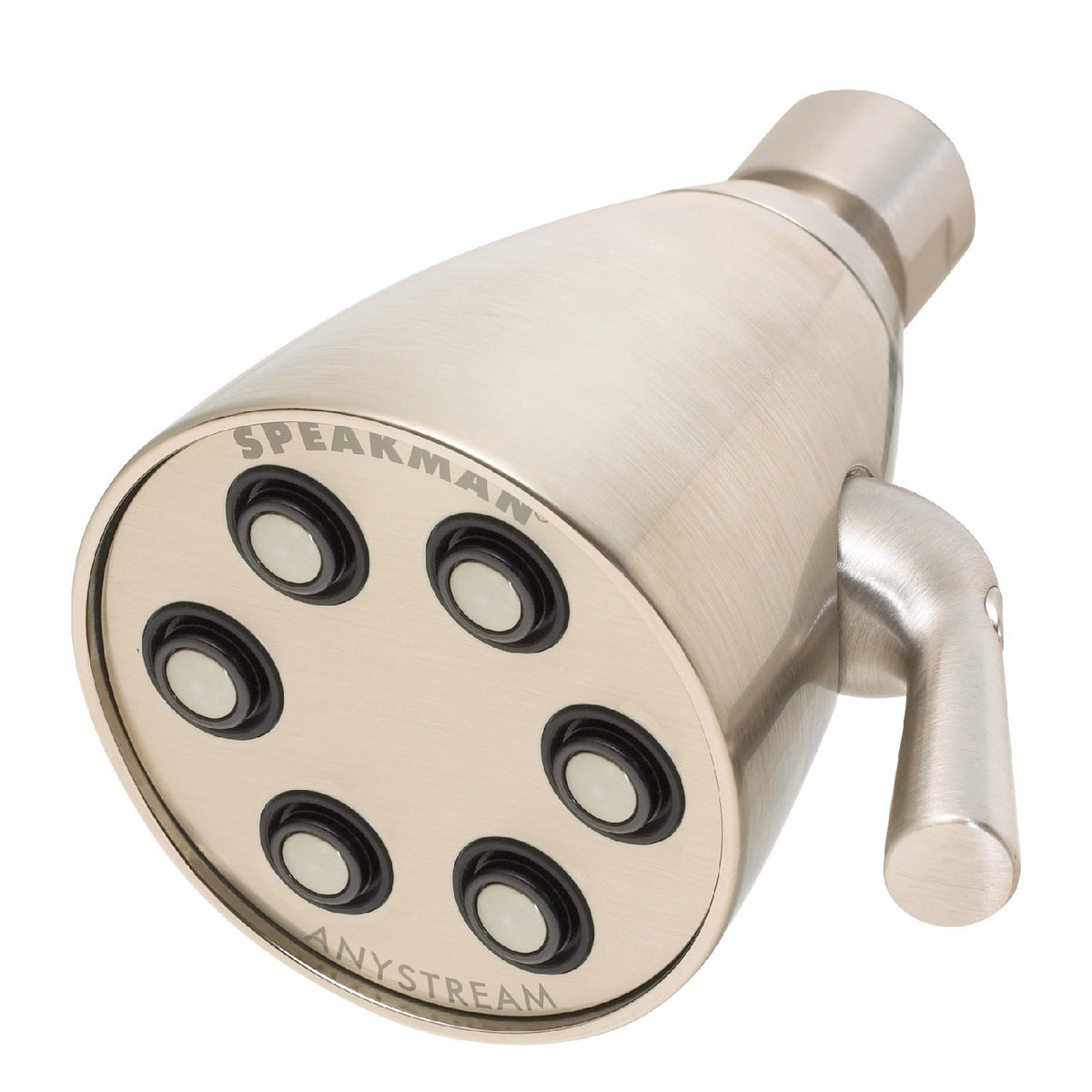 Speakman Icon 6-Jet showerhead in brushed nickel with customizable sprays.