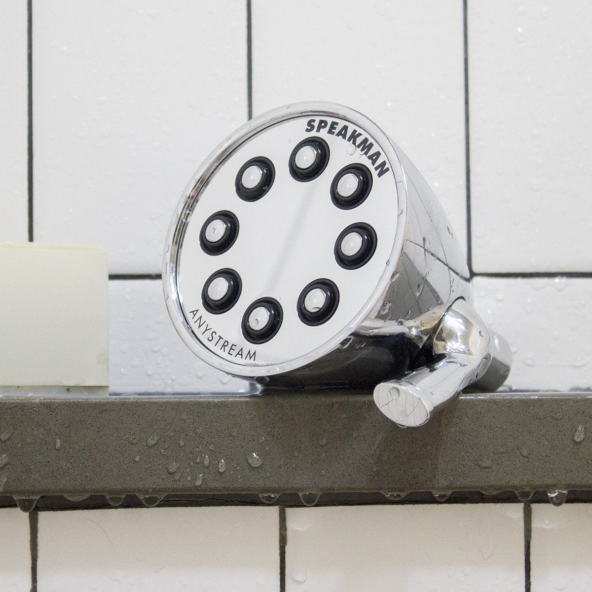 Polished chrome finish on Speakman S-2251 Icon Anystream for a modern bathroom aesthetic.