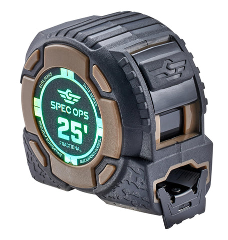 Spec Ops Elite tape measure blade with fractional markings for quick layouts