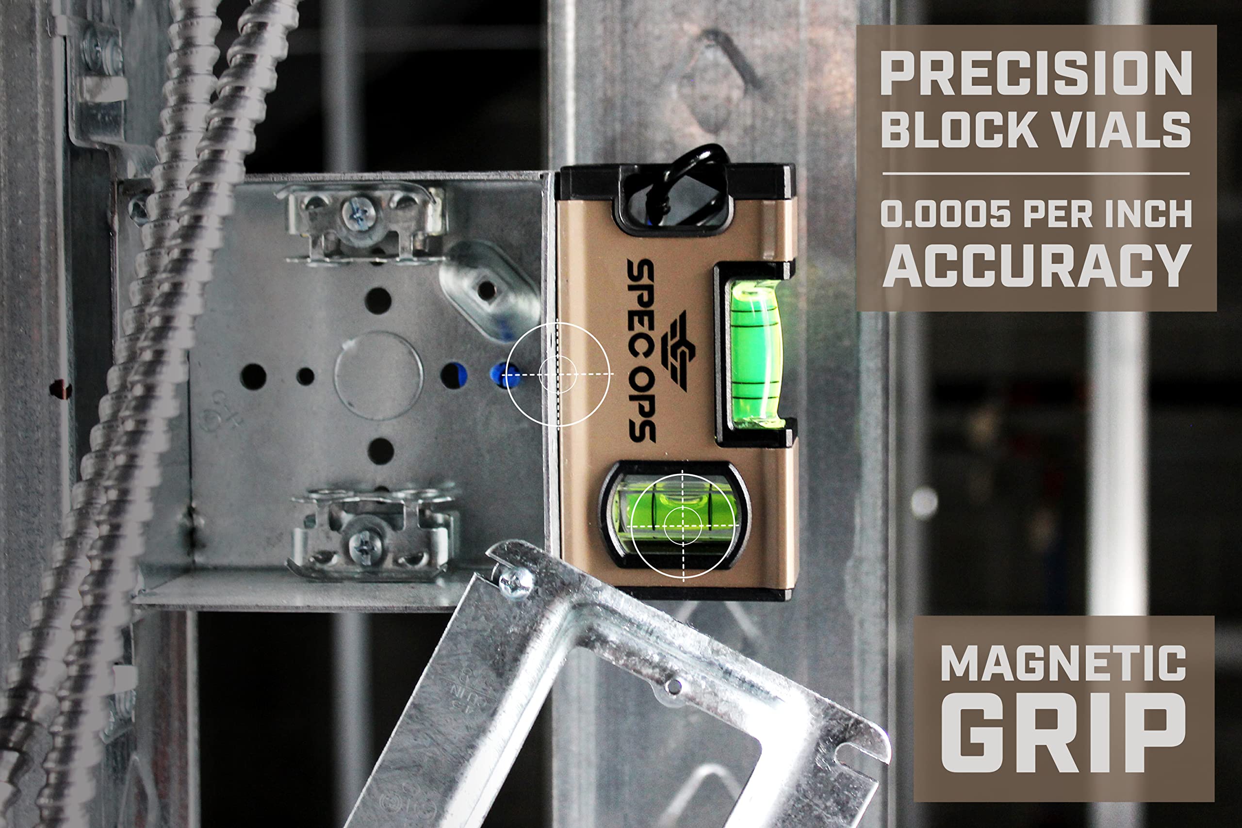 Spec Ops pocket level magnetic bottom securely grips metal surfaces.