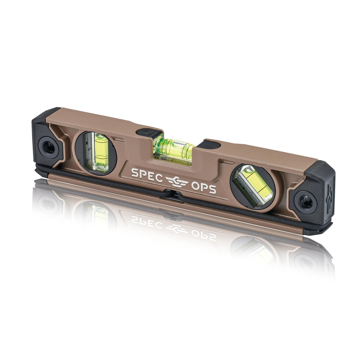 Spec Ops torpedo level with magnetic base grips metal surfaces for hands-free leveling.
