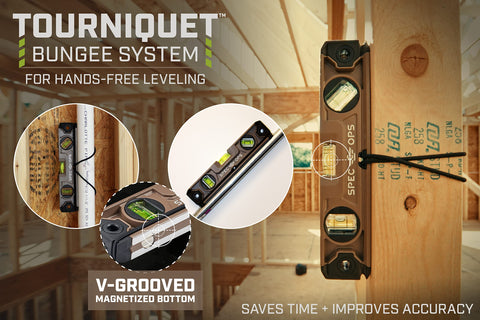 Spec Ops tourniquet bungee system enables hands-free setup on pipes and frames.