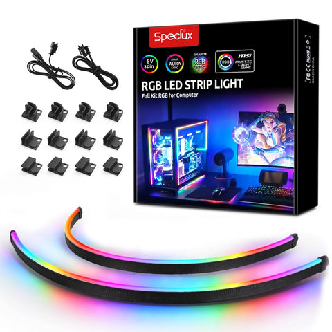 Speclux Neon ARGB strip mounted inside a PC case for synchronized RGB lighting