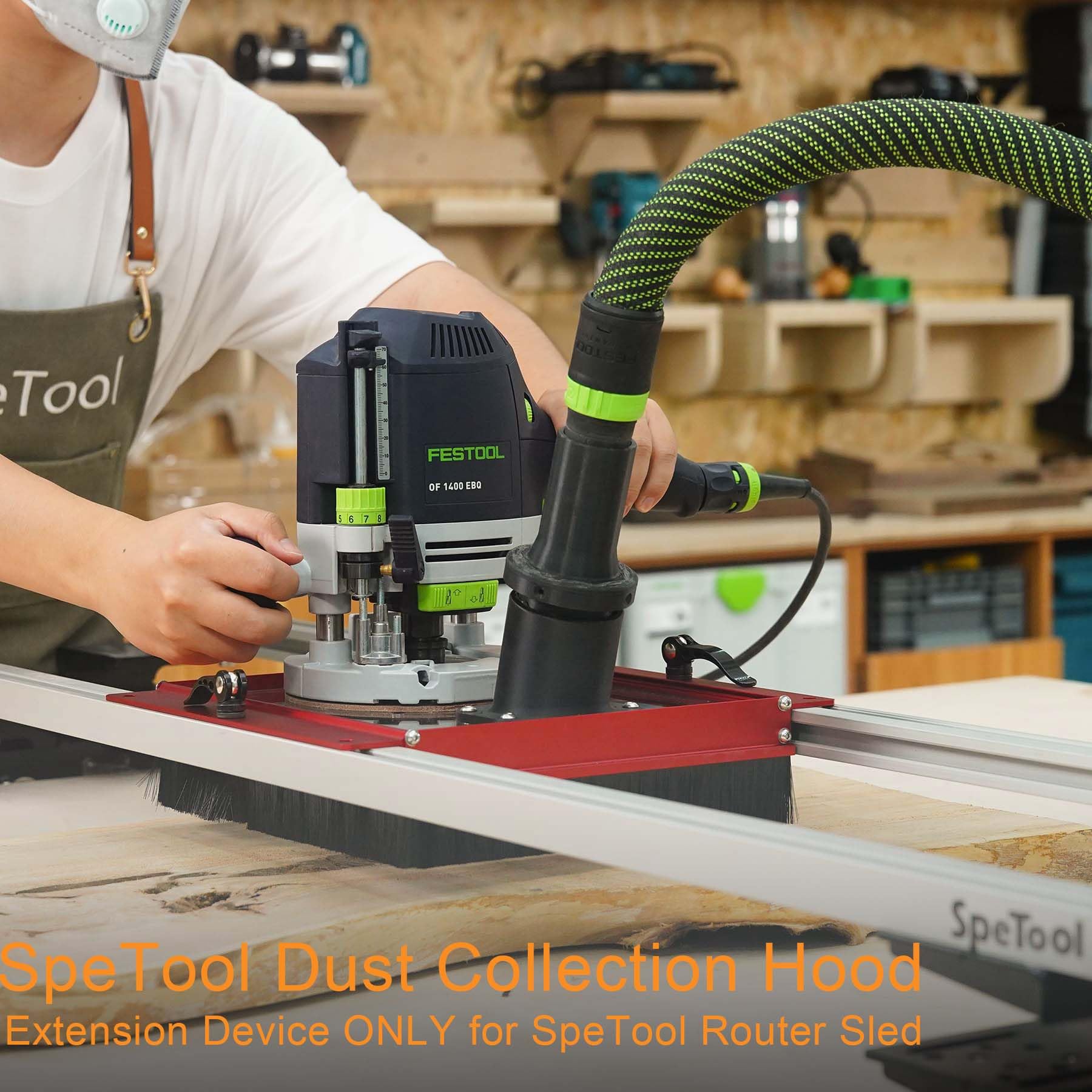 SpeTool aluminum frame dust shroud on workstation highlights durability and light weight