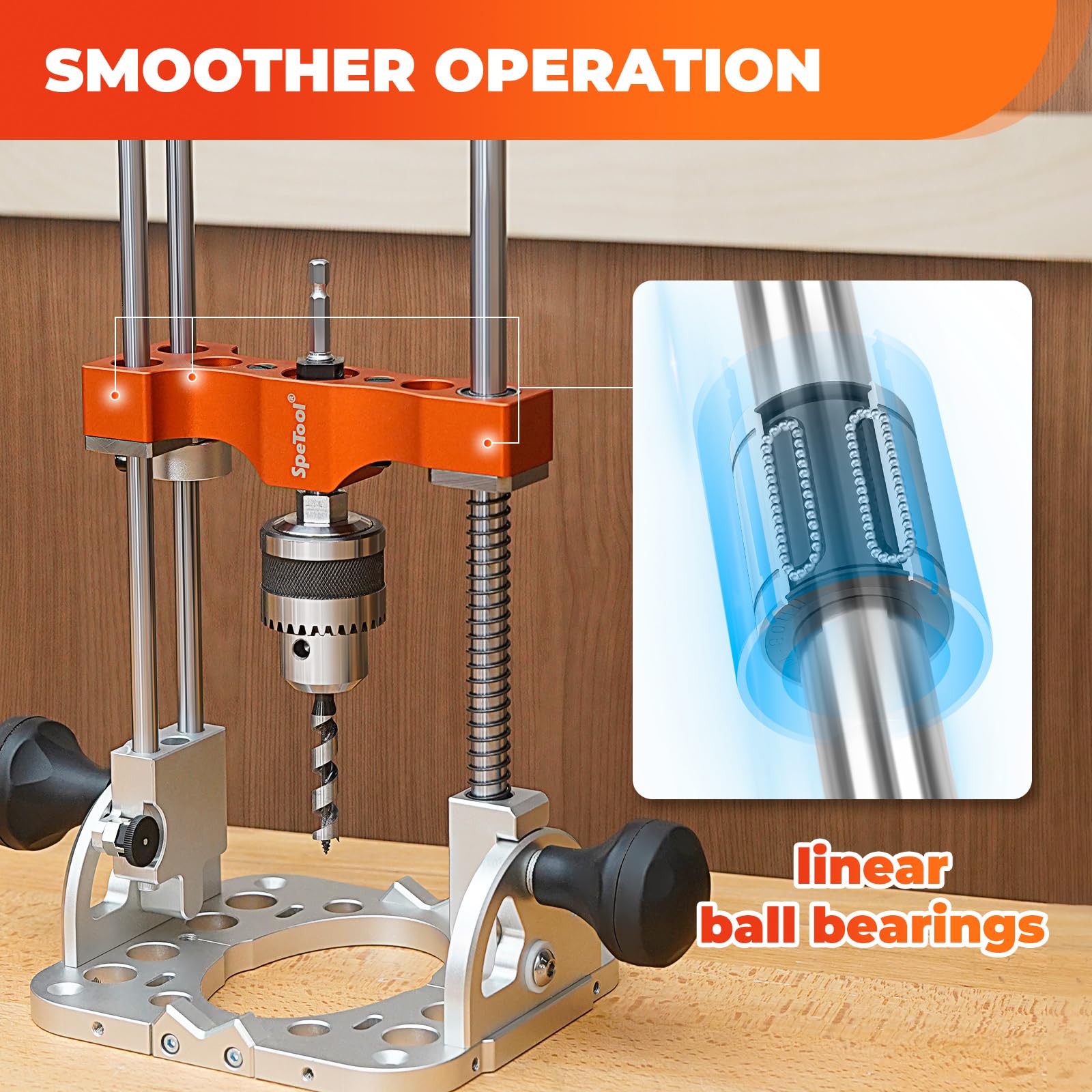 SpeTool 0-60° angle scale enables accurate multi-angle drilling.
