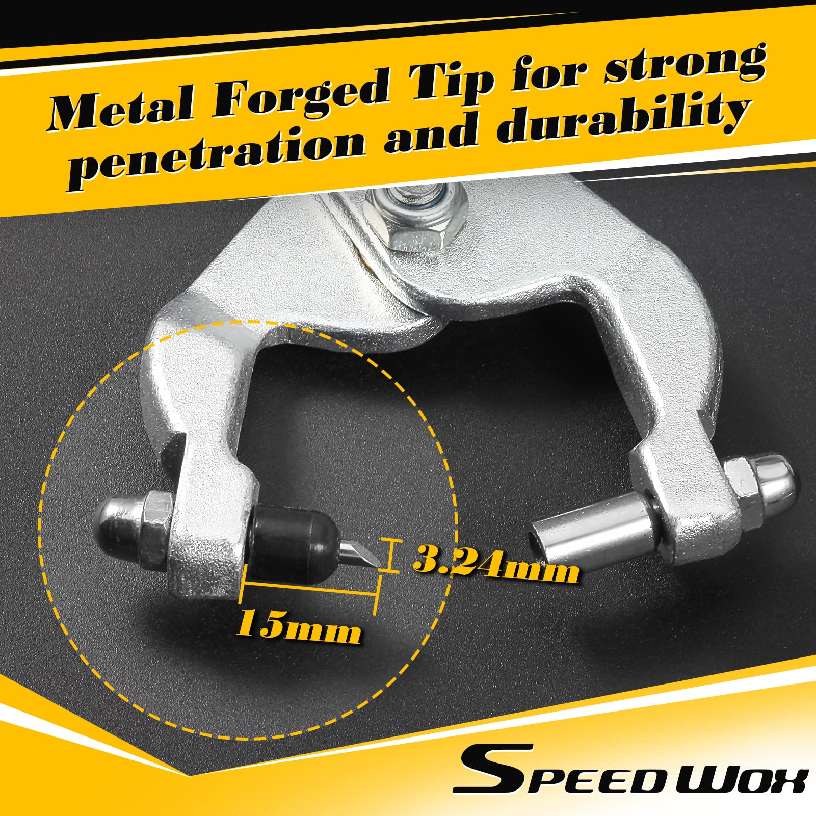 SPEEDWOX replaceable hardened die tip enables sharp, consistent holes.