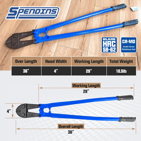 SPENDINS 36in bolt cutter cam alignment improves blade accuracy during use