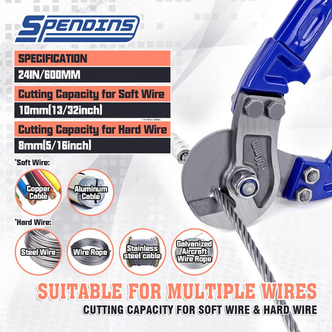 SPENDINS detachable circular jaws ensure smooth, precise cuts on hard steel cable.