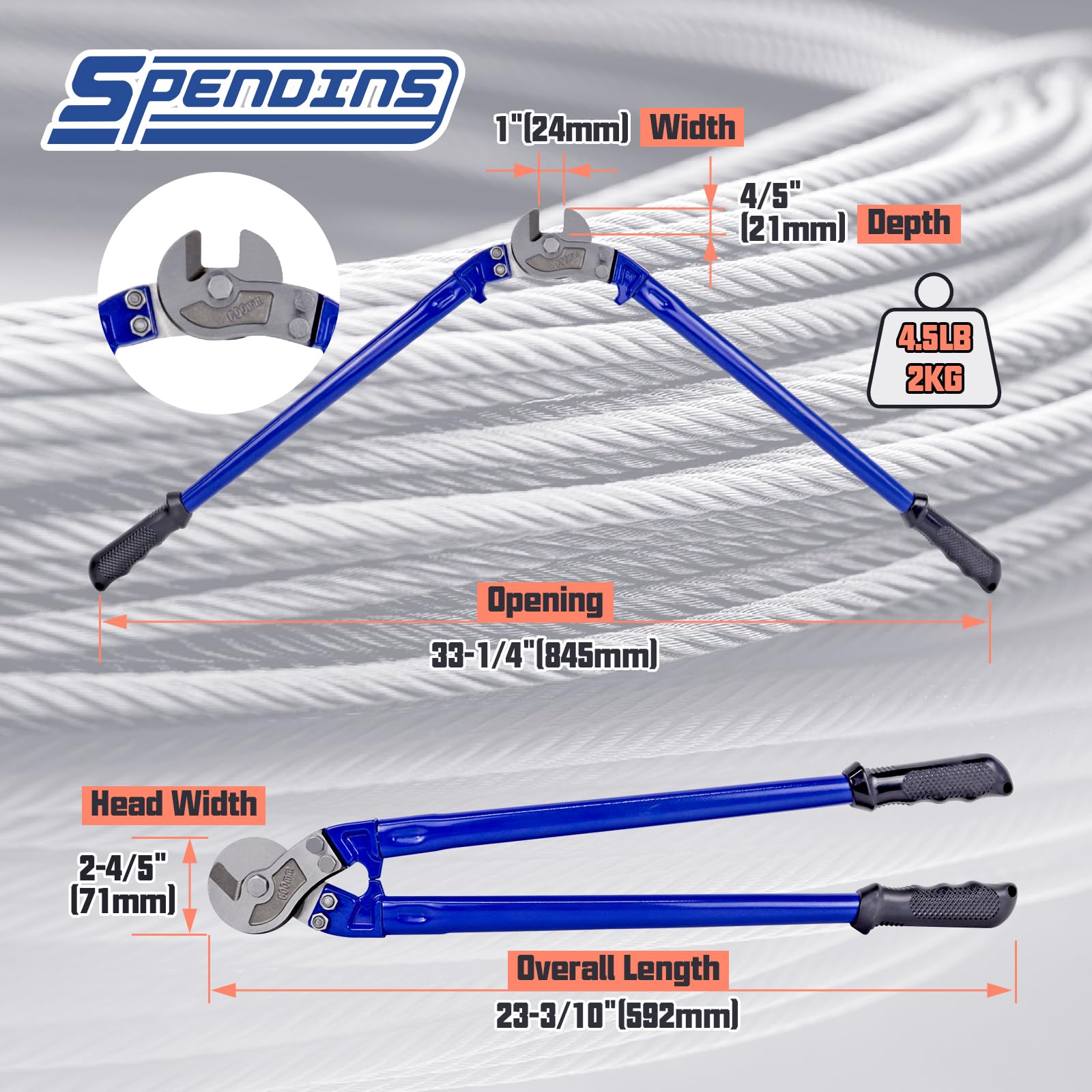 SPENDINS ergonomic rubber-grip handle wire cutter for reduced fatigue during long tasks.