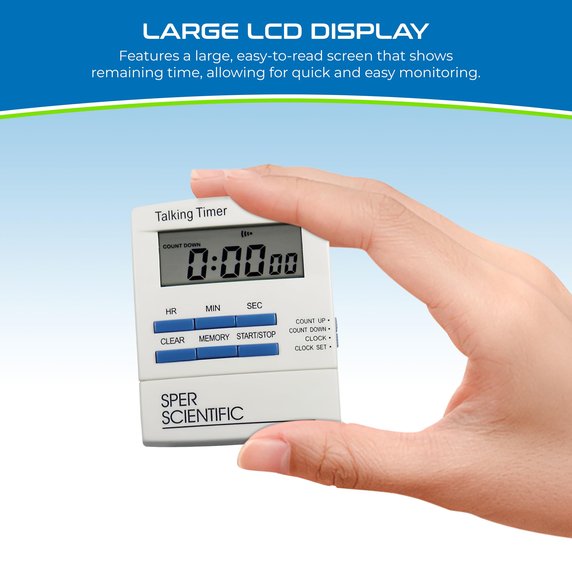Sper Scientific Talking Timer ships with button cell batteries included