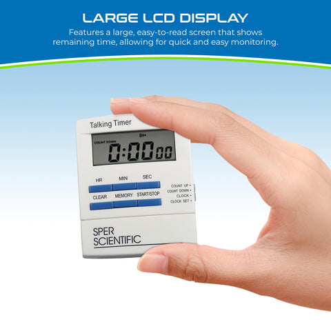 Sper Scientific Talking Timer ships with button cell batteries included