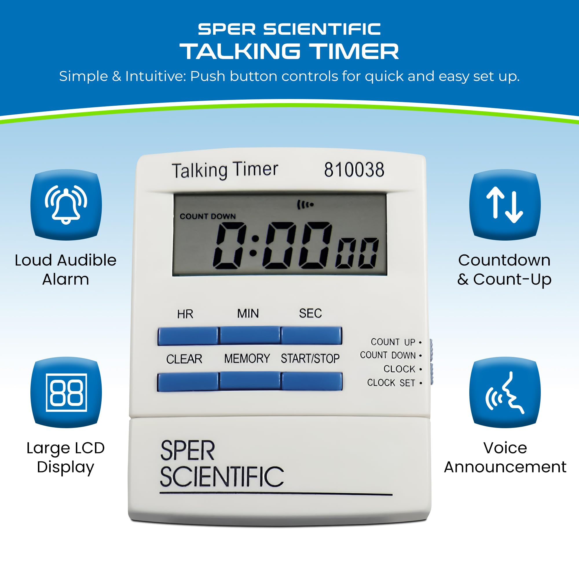 Sper Scientific timer with large display for easy reading in dim light