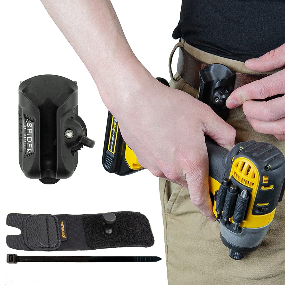 Spider Tool Holster Set with self-locking belt clip for secure, one-handed tool access