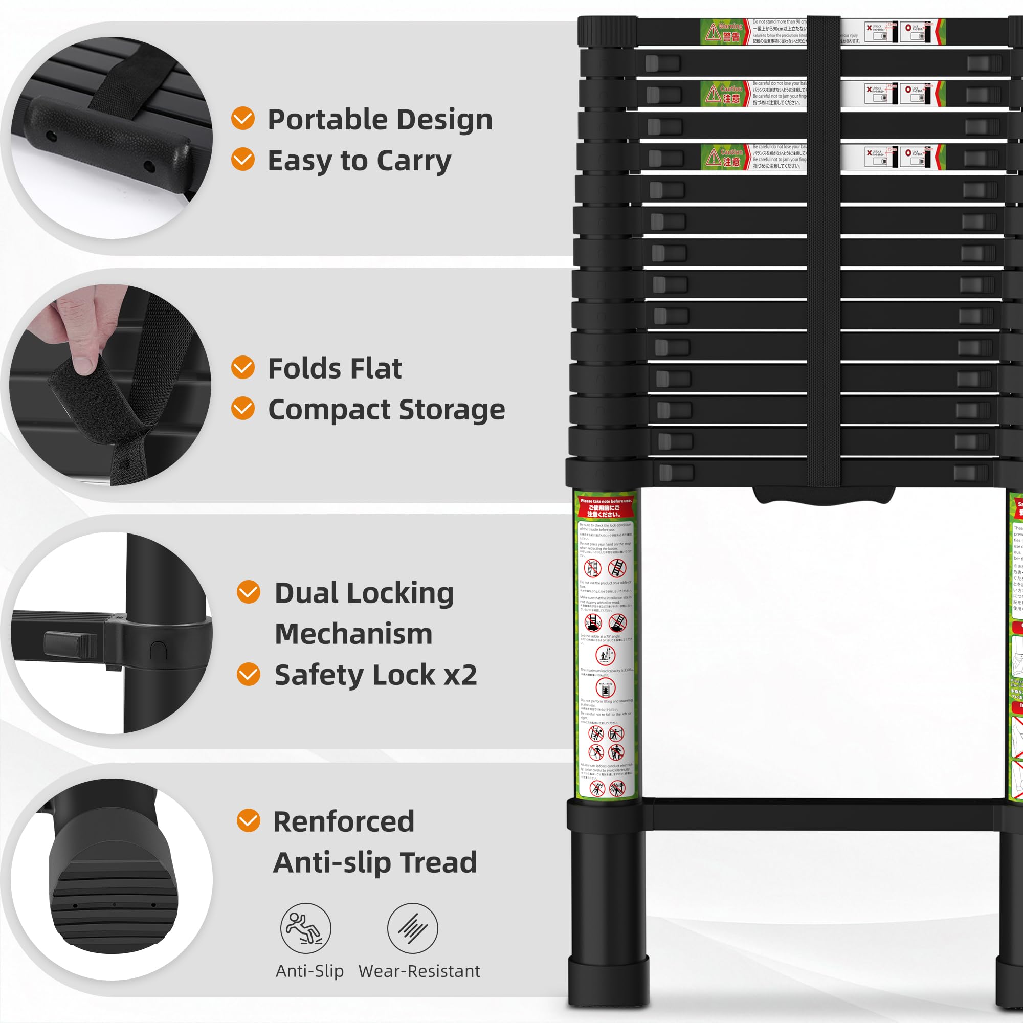 SPIEEK Telescoping ladder enables attic, roof, or RV access with secure reach.