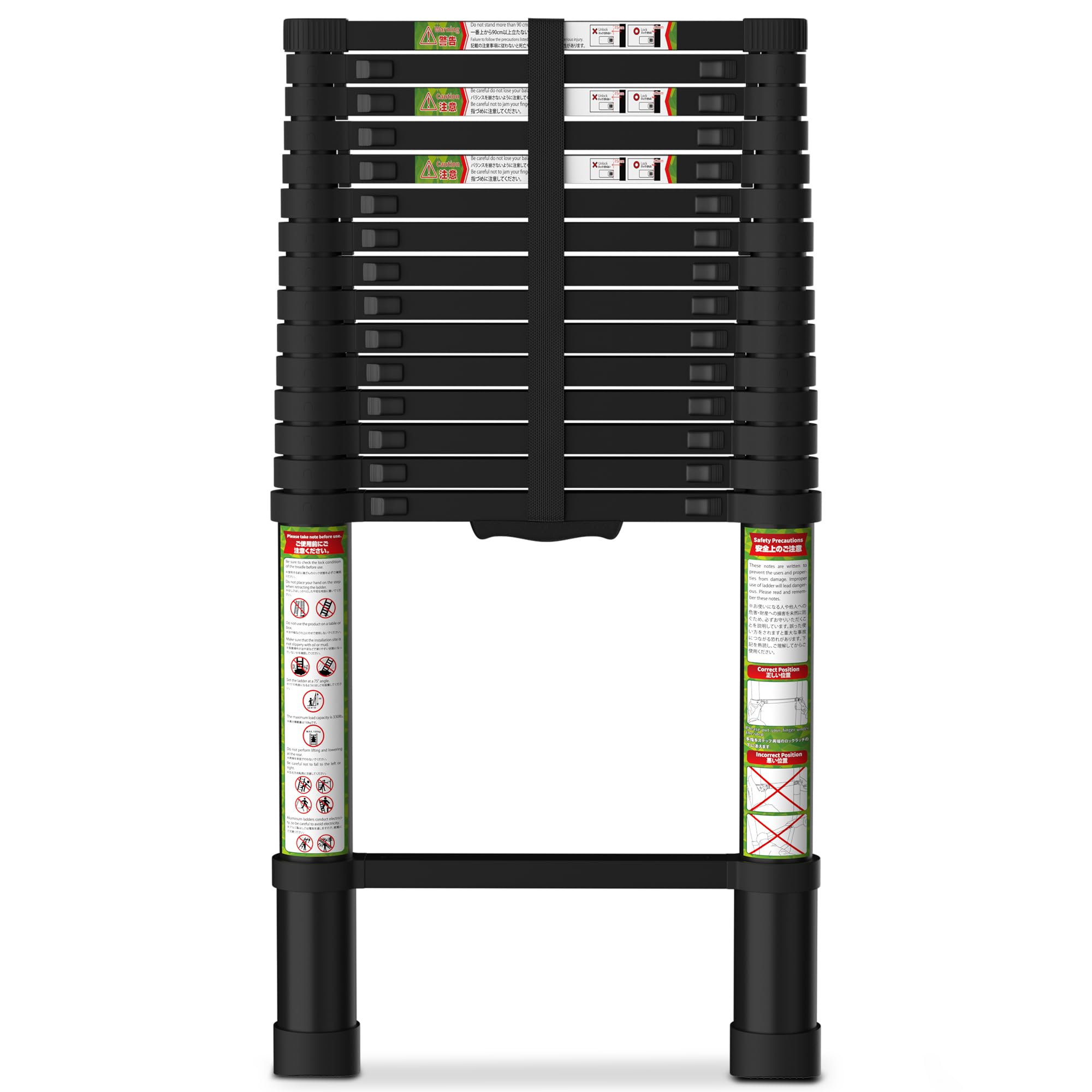 SPIEEK Telescoping ladder folded profile for compact storage and easy stowaway convenience.